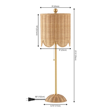 Celerie 27.5" Coastal Bohemian Rattan/Iron Scalloped Buffet LED Table Lamps with Pull Chain (Set of 2)